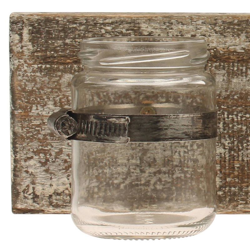15.7&#34; x 3.7&#34; Rustic Wooden Wall Decor with 3 Glass Jars Worn White/Brown - Stonebriar Collection, 4 of 9