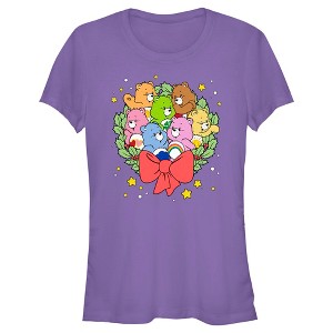 Juniors Womens Care Bears Christmas Wreath Bears T-Shirt - 1 of 4