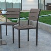 Emma and Oliver Outdoor Stacking Side Chair with Faux Teak Poly Slat Seat, Back and Arms and Metal Frame - 2 of 4