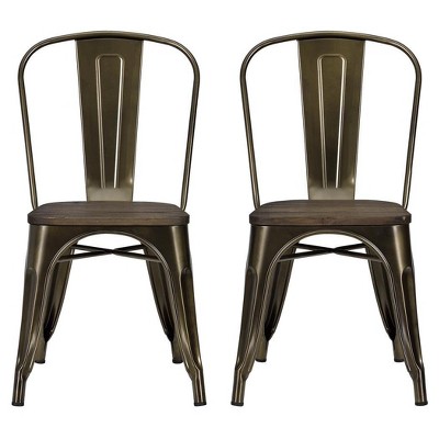 Set of 2 Fiora Metal Dining Chair with Wood Seat Antique Bronze - Room & Joy