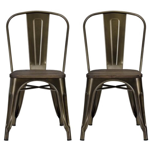 Fiora Metal Dining Chair With Wood Seat, Bronze Metal Dining Room Chairs