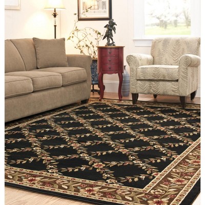 Lyndhurst Black and Brown Floral Border Area Rug