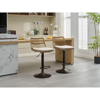 NicBex Set of 2 Bar Stools for Kitchen Island,Rattan Counter Bar Stools with Footrest,Bar Chairs for Dining Rooms,Kitchens Islands