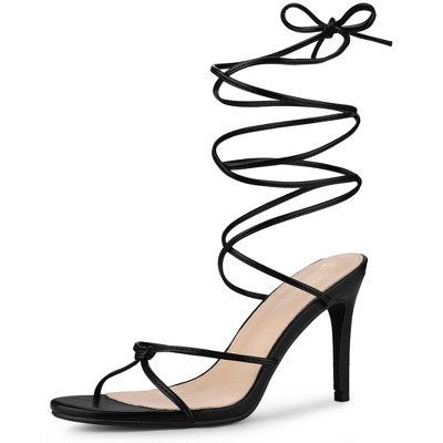 Perphy Women's Lace Up Open Toe Slingback Strappy Stiletto Heels Sandals