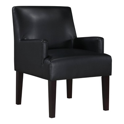 Black Faux Leather Accent Chair with Wood Legs