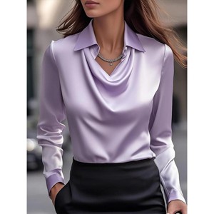 Mocamel Women's Silk Swing Collar Long Sleeve Blouse with Plant Floral Pattern Temperament Elegant - 1 of 2