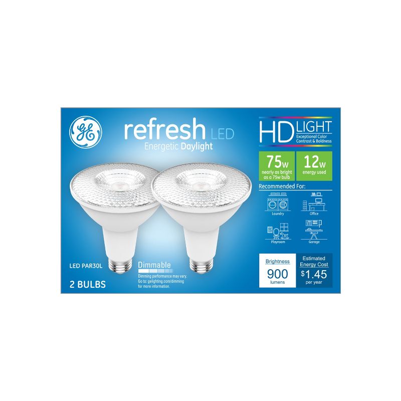 GE 2pk 12W 75W Equivalent Refresh LED HD Light Bulbs Daylight, 1 of 6