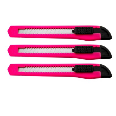 MotoProducts Bulk 5" Box Cutters Neon Pink with Snap-Off Blades and Safety Locks