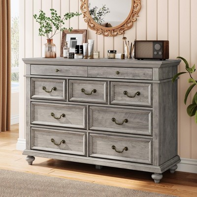 Farmhouse 9 Drawers Dresser for Bedroom, 47" Wide Wood Rustic Chest of 9 Drawers with Metal Handles