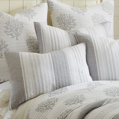 Gray and White Cotton Twin Reversible Quilt Set
