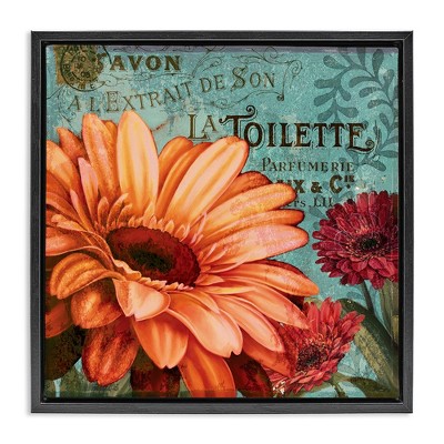 Stupell Industries Daisies with Antique French Backdrop Black Framed Floater Canvas Wall Art