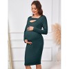 Coolmee Women Maternity Square Neck Long Sleeve Chest Hollow Knit Bodycon Wrap Midi Dress For Photoshoot Baby Shower - 2 of 4