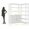 6 Tier Corner Bookshelf, Large Farmhouse Bookcase for Corner, Vintage Etagere L Shaped Bookshelf with Sturdy Metal Frame and 2 Rattan Doors Cabinet - 2 of 4