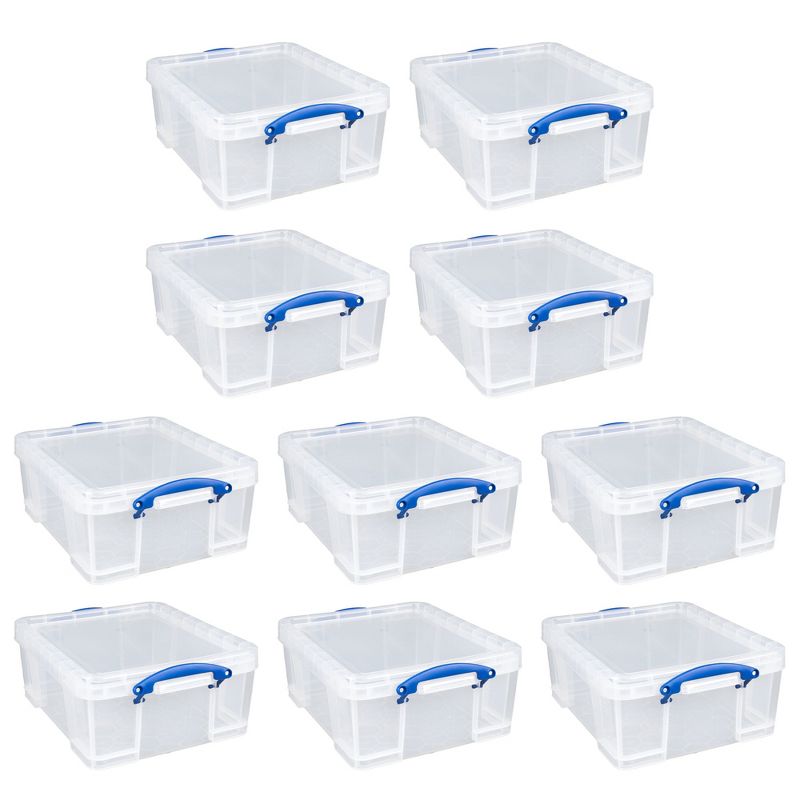 Really Useful Box 17L Plastic Stackable Storage Container w/ Snap Lid & Built-In Clip Lock Handles for Home & Office Organization, Clear (10 Pack), 1 of 6