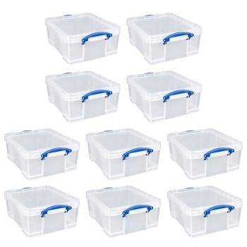 Really Useful Box 17L Plastic Stackable Storage Container w/ Snap Lid & Built-In Clip Lock Handles for Home & Office Organization, Clear (10 Pack)