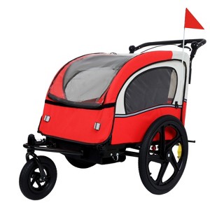 2-in-1 Double 2 Seat with 5-point safety harnesses Bicycle Bike Trailer Jogger Stroller for Kids Children Foldable Collapsible w/Pivot Front Wheel - 1 of 4