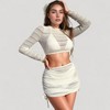 Anna-Kaci Women's Three-Piece Lace Swimsuit Set with Long Sleeve Crop Top Triangle Bikini and Ruched Mini Skirt Cover-Up - 2 of 4