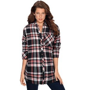 Roaman's Women's Plus Size Plaid Flannel Tunic - 1 of 4