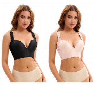 INSPIRE CHIC 2 Pcs Women's Wirefree Convertible Tummy Control 6 Hooks Push Up Bras - 1 of 4
