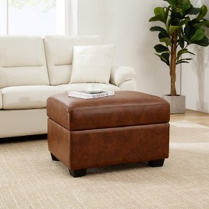 Square Faux Leather Ottoman with Storage, Footrest Stool Coffee Table for Living Room-Morden Fort - 1 of 4