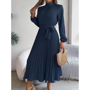 Midi Dresses for Women,Elegant Trendy Long Sleeve Dress Flowy Pleated A Line Vacation Dress Work Outfits - 1 of 4