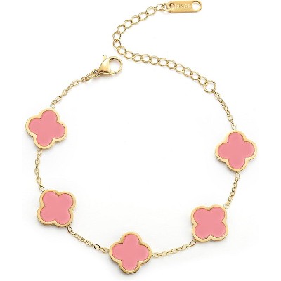 18K Gold Plated Clover Lucky Bracelet for Women White/Black/Red/Green Flower Four Leaf Link Bracelets