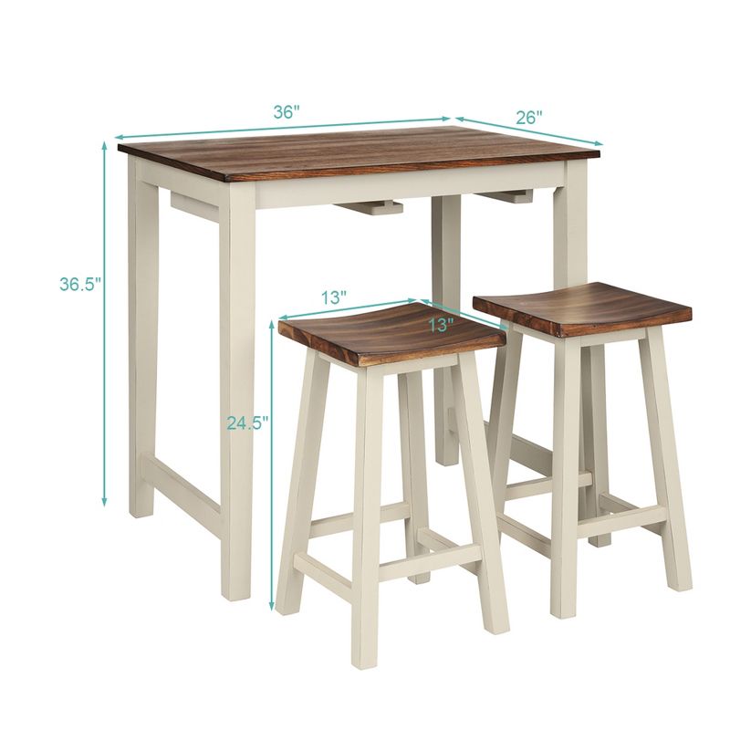Costway 3-Piece Bar Table Set Counter Pub Table& 2 Saddle Bar Stools w/ Hanging Design, 2 of 14