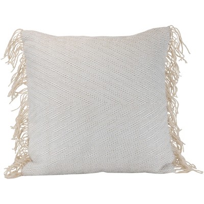Chevron Pattern Hand Woven 18x18" Outdoor Decorative Throw Pillow with Hand Tied Fringe - Foreside Home & Garden