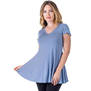 24seven Comfort Apparel Womens Short Sleeve Loose Fit Tunic Top with V Neck - 1 of 4