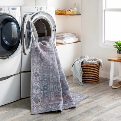 Hauteloom Gray and Cream Washable Chenille Area Rug