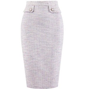 INSPIRE CHIC Women's Office Tweed High Waist Button Decor Elegant Midi Pencil Skirts - 1 of 4