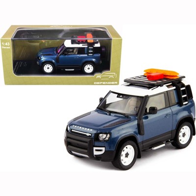 2020 Land Rover Defender 90 2-Door with Roof Rack and Accessories Tasman Blue Metallic 1/43 Diecast Model Car by Almost Real