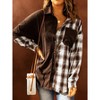 Womens Shacket Contrast Patchwork Corduroy Shirt Long Sleeve Button Down Shirts Oversized Blouses Tops Jacket Dark Brown XL - 2 of 4