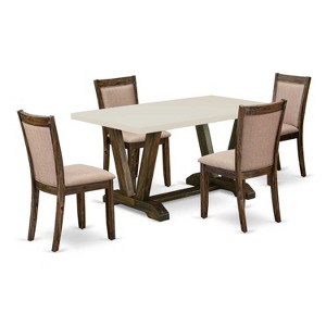 HomeStock 5-Piece Distressed Jacobean Finish Solid Wood Top Dining table with 4-Chairs - 1 of 4