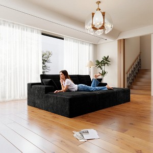 98.4"68.9" Plush Corduroy 4-Piece Modular Sectional Sofa with No Assembly Required and Comfortable Chaise Lounge - 1 of 4
