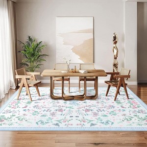 GustoWave Various sizes Modern Floral Machine Washable Indoor Waterproof Area Rug for Bedroom, Living Room, Blue - 1 of 4