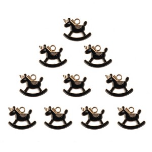 John Bead Sweet & Petite Small Simple Cute Charms Craft Embellishments Rocking Horse 16x13mm Black 10 Pieces - 1 of 4