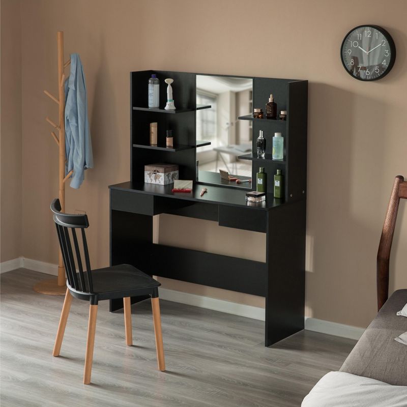Basicwise Modern Wooden Dressing Table with Drawer, Mirror and Shelves for The Dining Room, Entryway and Bedroom, 3 of 7
