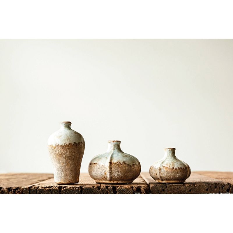 3pc Glazed Terra Cotta Vase Set Gray - Storied Home, 5 of 9
