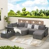 Outdoor 8-Piece L-Shaped Sectional Sofa, Wicker Sofa with Ottoman and Glass Top Table, Free Combination Sofa with Foam Cushions–Cuddlewood - 2 of 4