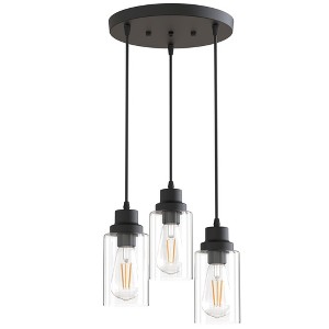 YANSUN 3-Light Black Chandelier Industrial Pendant Light Fixture with Clear Glass Shades for Kitchen and Dining Areas - 1 of 1