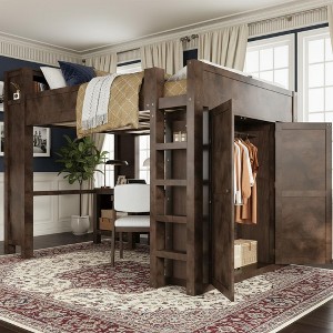 Polibi Queen Loft Bed with Built-in Wardrobe, Desk, USB Charging Headboard & Storage Shelf - 1 of 4