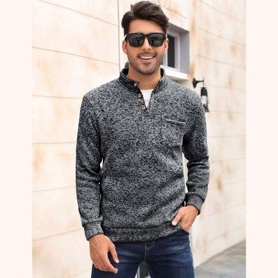WhizMax Men's Casual Henley Pullover Sweater Slim Fit Knitted Thermal Fleece Polo Sweatshirt