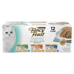 Purina Fancy Feast Classic Paté Gourmet Tuna, Fish, Shrimp and Salmon Flavor Variety Pack Wet Cat Food - 3oz/12ct - 1 of 4