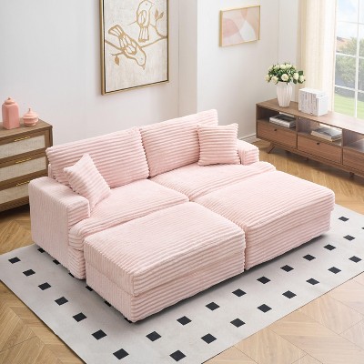 CENGHU 82 Inches Corduroy Sofa, Sectional Sofa, two Storage Feet +4 Throw Pillows, L Shaped Sofa Couches for Living Room, Office