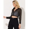 INSPIRE CHIC Women's Button Front Drawstring Hem Point Collar Mesh Sheer Long Sleeve Shirt - 3 of 4