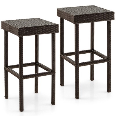 Tangkula Patio 2 PCS Rattan Wicker Bar Stool Chairs Counter Height Barstools