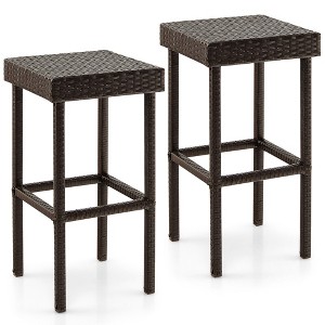 Tangkula Patio 2 PCS Rattan Wicker Bar Stool Chairs Counter Height Barstools - 1 of 4