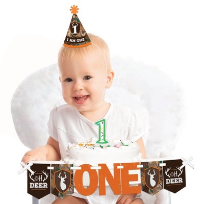 Big Dot of Happiness Gone Hunting 1st Birthday - First Birthday Boy Smash Cake Decorating Kit - High Chair Decorations