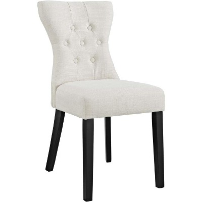 Elegant Beige Upholstered Wood Side Chair with Tapered Back